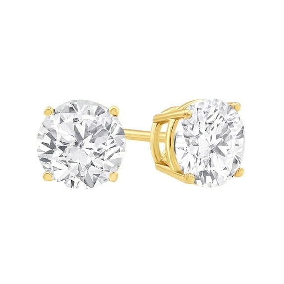 Paris Jewelry 14K Yellow Gold 1 Ct Round Created White Diamond Stud Earrings Unisex plated