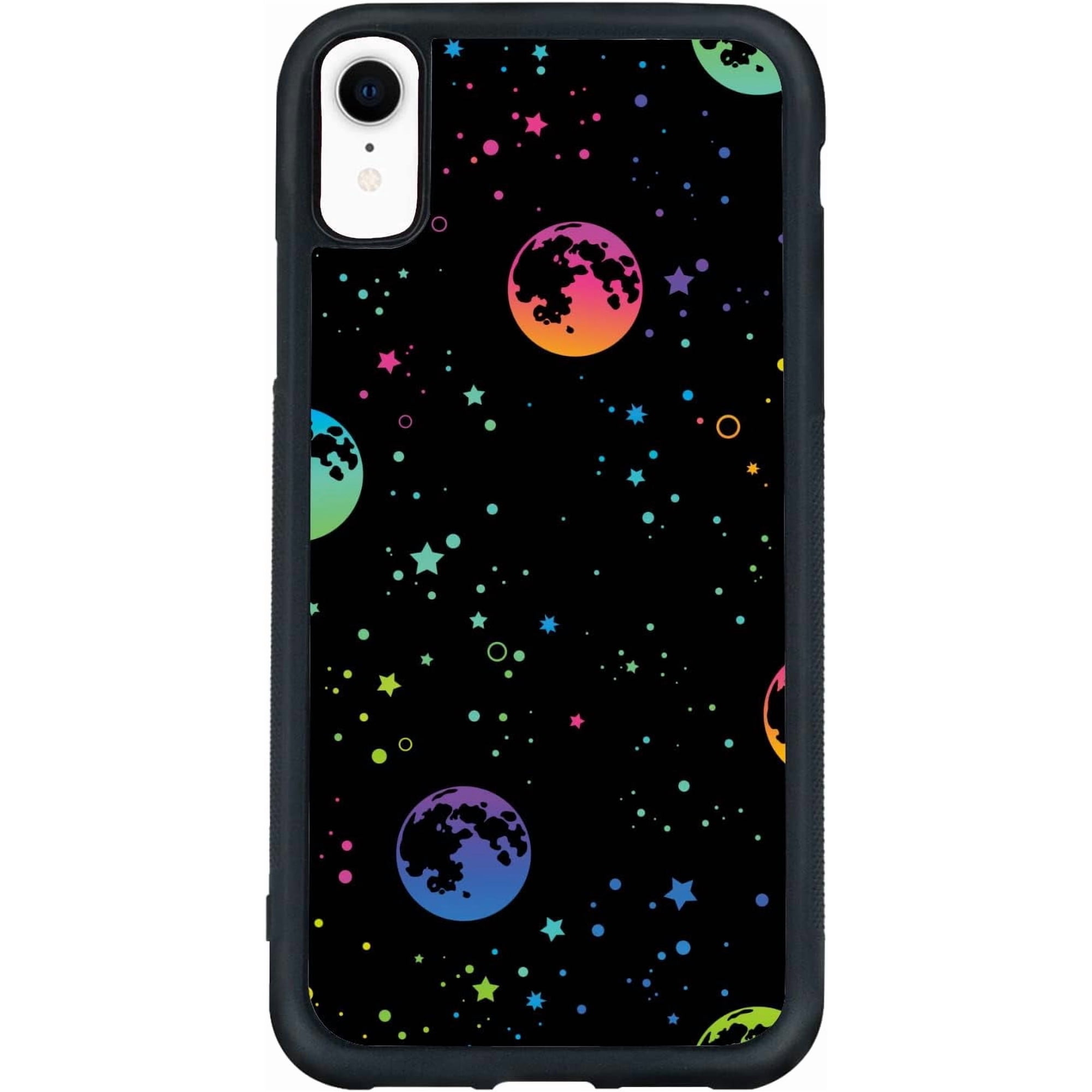 Outer Space Phone Case for iPhone XR - Shockproof Protective Cute Cool Planet Phone Case Designed for iPhone XR 6.1 Inch Case for Girls Women Boy Black