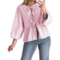 thumbnail image 4 of Womens Tie Front Tops Blouses Long Puff Sleeve Peplum Babydoll Bow Shirt Summer Coquette Tops, 4 of 6