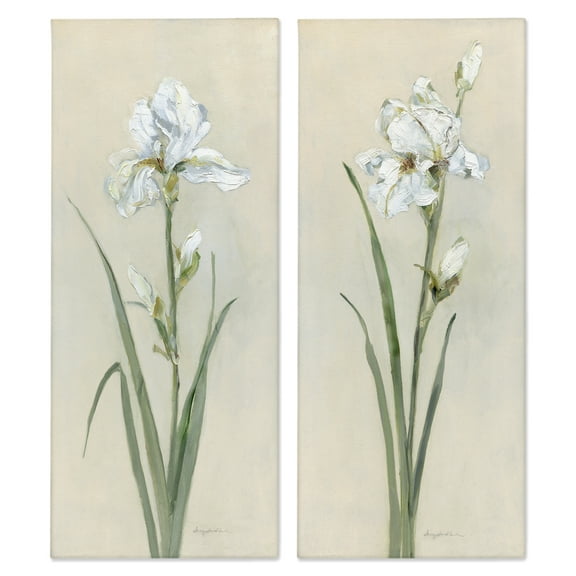 Stupell Industries White Irises Traditional Plants & Flowers Painting Wrapped Canvas Art Print Wall Art, 10 x 24, Set of 2