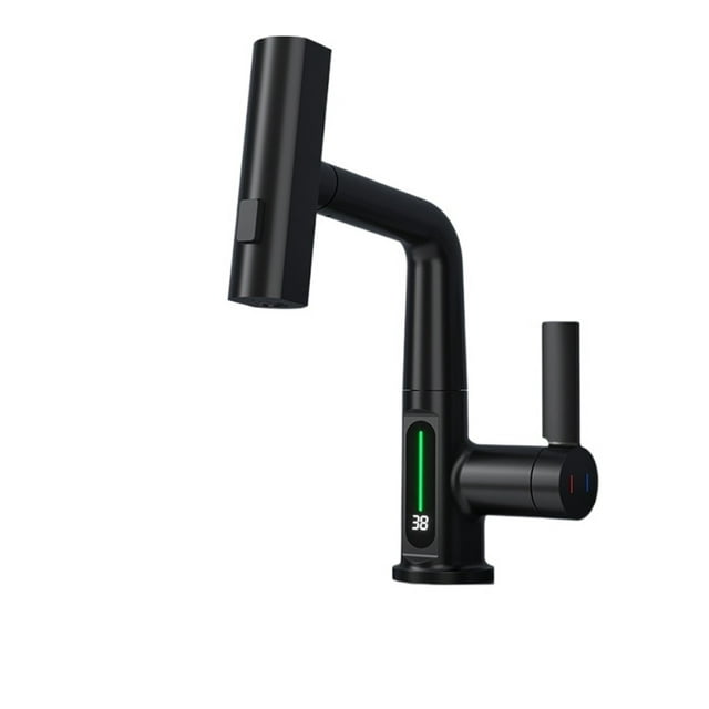 Waterfall Pull Out Kitchen Faucet, White Intelligent Digital Display Cold Hot Mixer Taps, Rotatable Sink Lifting Basin Faucet ,Easy to Install
