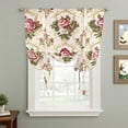 thumbnail image 2 of Vintage Floral Tie Up Curtain 63 Inches Long, Pink Roses Leaves Plant Beige Farmhouse Balloon Style Kitchen Window Curtain Over Sink, Small Window Rod Pocket Curtain 46"x63", 2 of 9