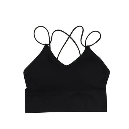 

Qcmgmg V Neck Solid Sports Bra for Women Cami Criss Cross T-Shirt Bra Female