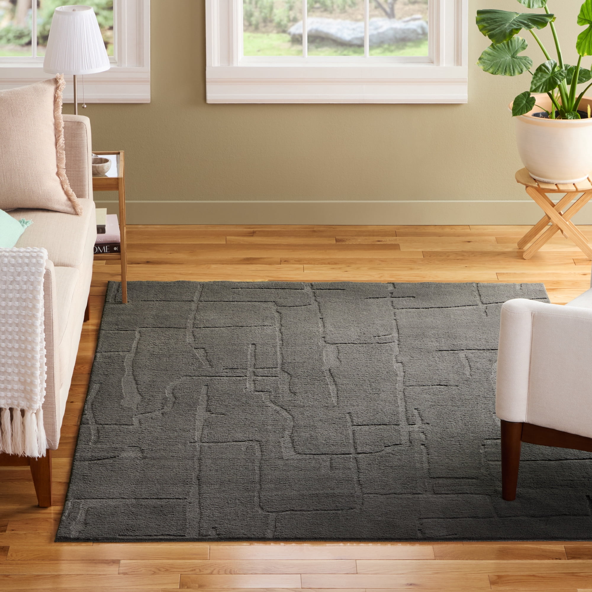 TOWN & COUNTRY EVERYDAY Rae Abstract Organic Soft Felt Everwash®, Machine Washable Area Rug with Non-Slip Backing, Abstract Rug, Charcoal Grey, 6'6"x9'2"