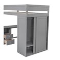 thumbnail image 3 of Wood Twin Size Loft Bed with Wardrobes and 2-Drawer Desk with Cabinet, Gray, 3 of 14