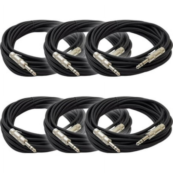 Seismic Audio SATRX-25, 6 Pack of Black 25 Foot TRS Patch Cables