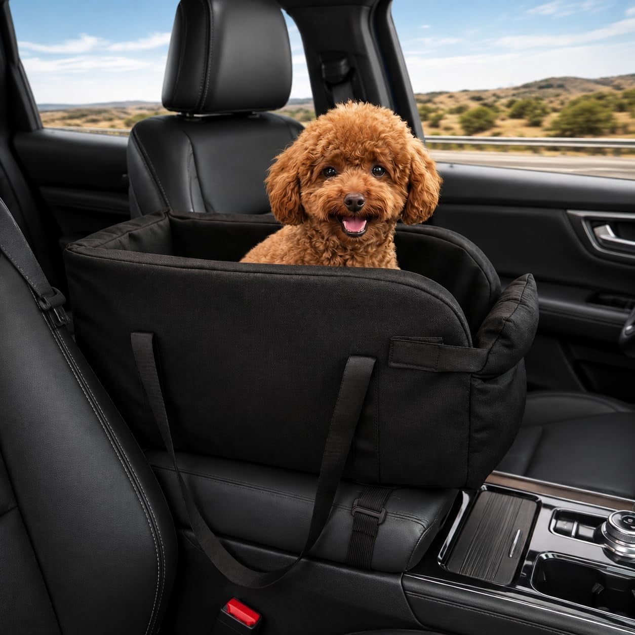 Center Console Dog Car Seat for Pets Up to 9 lb, Black