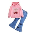 thumbnail image 2 of Tdoqot Toddler Girls Outfit Sets- Cute Casual Long Sleeve Cotton Hoodie and Flare Jeans Kids Spring Clothes Pink Size 4 T, 2 of 6