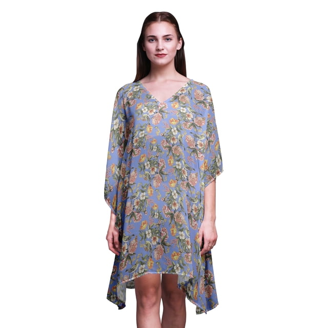 Bimba Fleur Femme Courte BeachKaftanBeachwear Bikini Couvre-Maillot Robe Midi-4x-5x Lavande Bleu