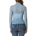 thumbnail image 3 of MODA NOVA Juniors Elegant Turtleneck Long Sleeve Floral Lace Semi-Sheer Blouse, 3 of 5