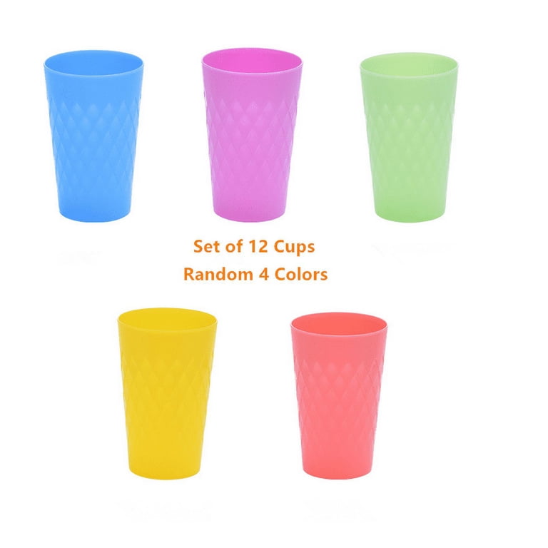 Reusable Plastic Cups- 14 oz Plastic Cups, Plastic Tumblers Set of 12, Unbreakable Plastic Drinking Glasses - Colorful Stackable Party Cups Set (Pack