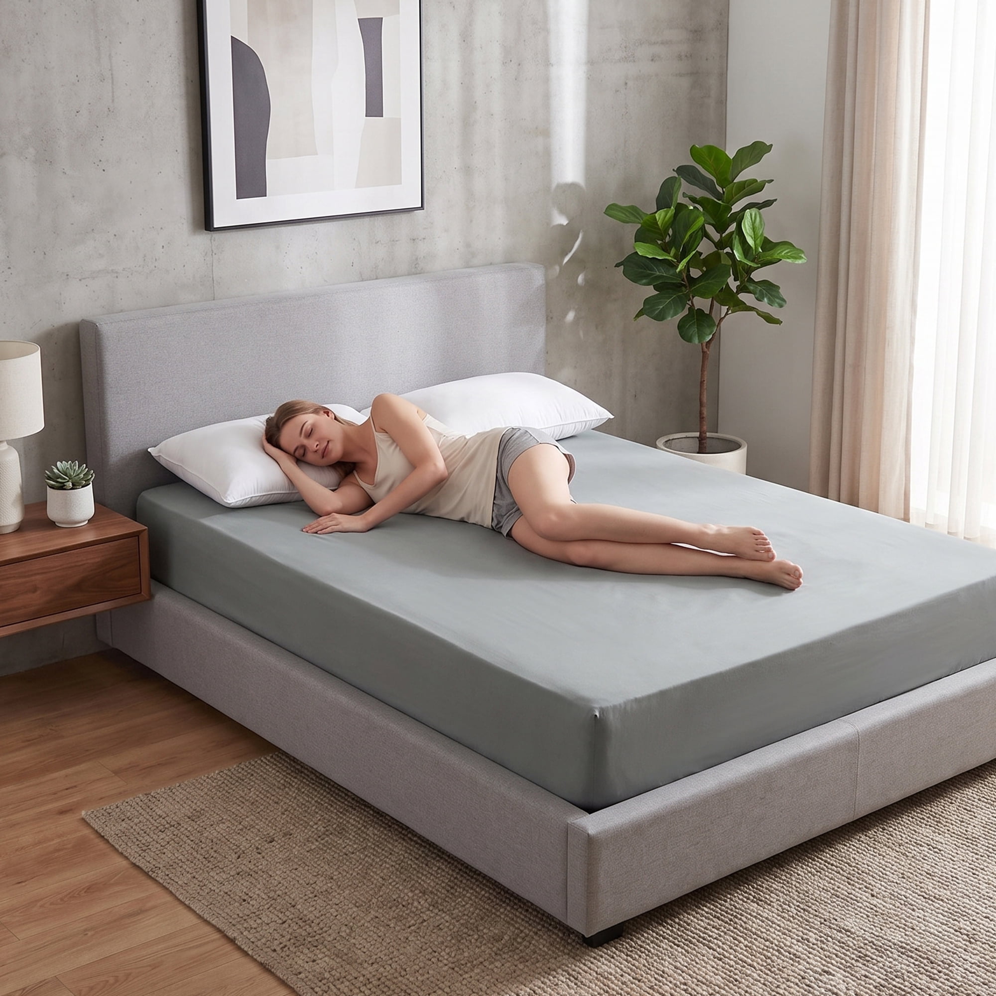Unique Bargains Fitted Polyester Bed Sheets Comfortable Bedding Dark Grey 59.8"x79.9"