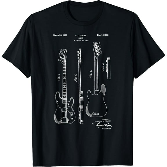 t-shirt Classic Vintage Patent Print 1953 Bass Guitar T-Shirt mens t shirt，black，women，funny，misfits，men，journey