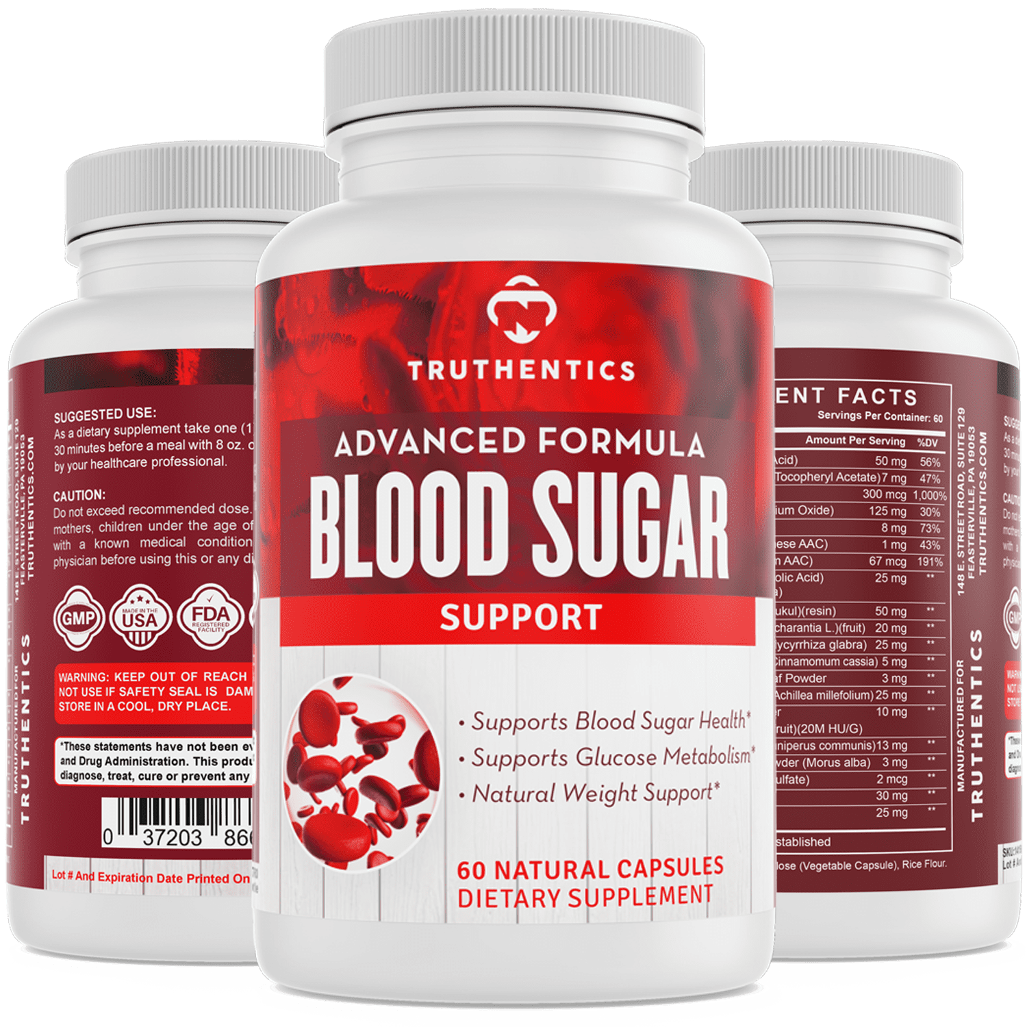 Truthentics Blood Sugar Support Formula Supports Healthy Blood Sugar Levels, Glucose