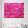 thumbnail image 1 of Hot Pink Tapestry, Floral Arrangement Pattern on Hot Pink Background Spring Flourish Bloom, Wall Hanging for Bedroom Living Room Dorm Decor, 80W X 60L Inches, Hot Pink White Purple, by Ambesonne, 1 of 2