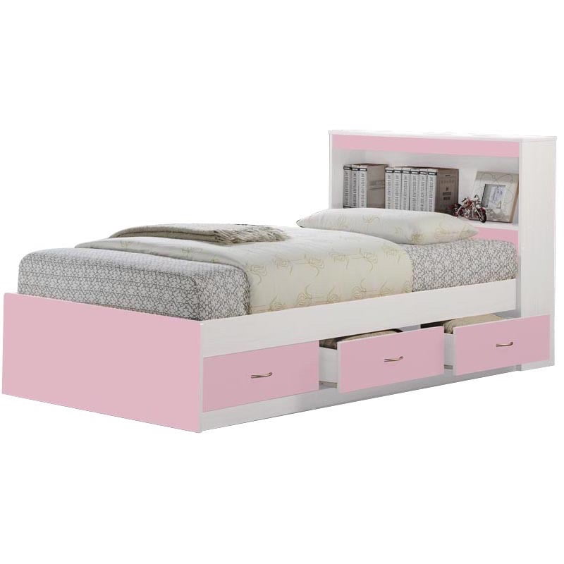 Hodedah 3Drawer Captain Storage Bed, Pink/White, with Headboard