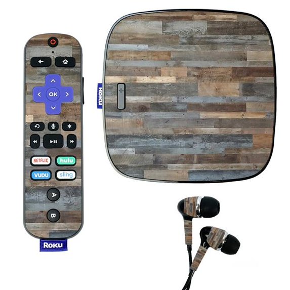 Skin Decal Wrap Compatible With Roku Ultra Sticker Design Gray Wood
