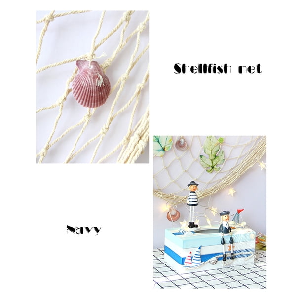 Decoración de pared con red de pesca decorativa y conchas marinas, adorno de pared de estilo náutico