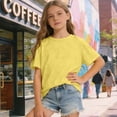 thumbnail image 2 of NOLDARES Girls Short Sleeve Summer T Shirt Crewneck Rolled Cuffs Fashion Shirts Tee(Yellow,150), 2 of 7