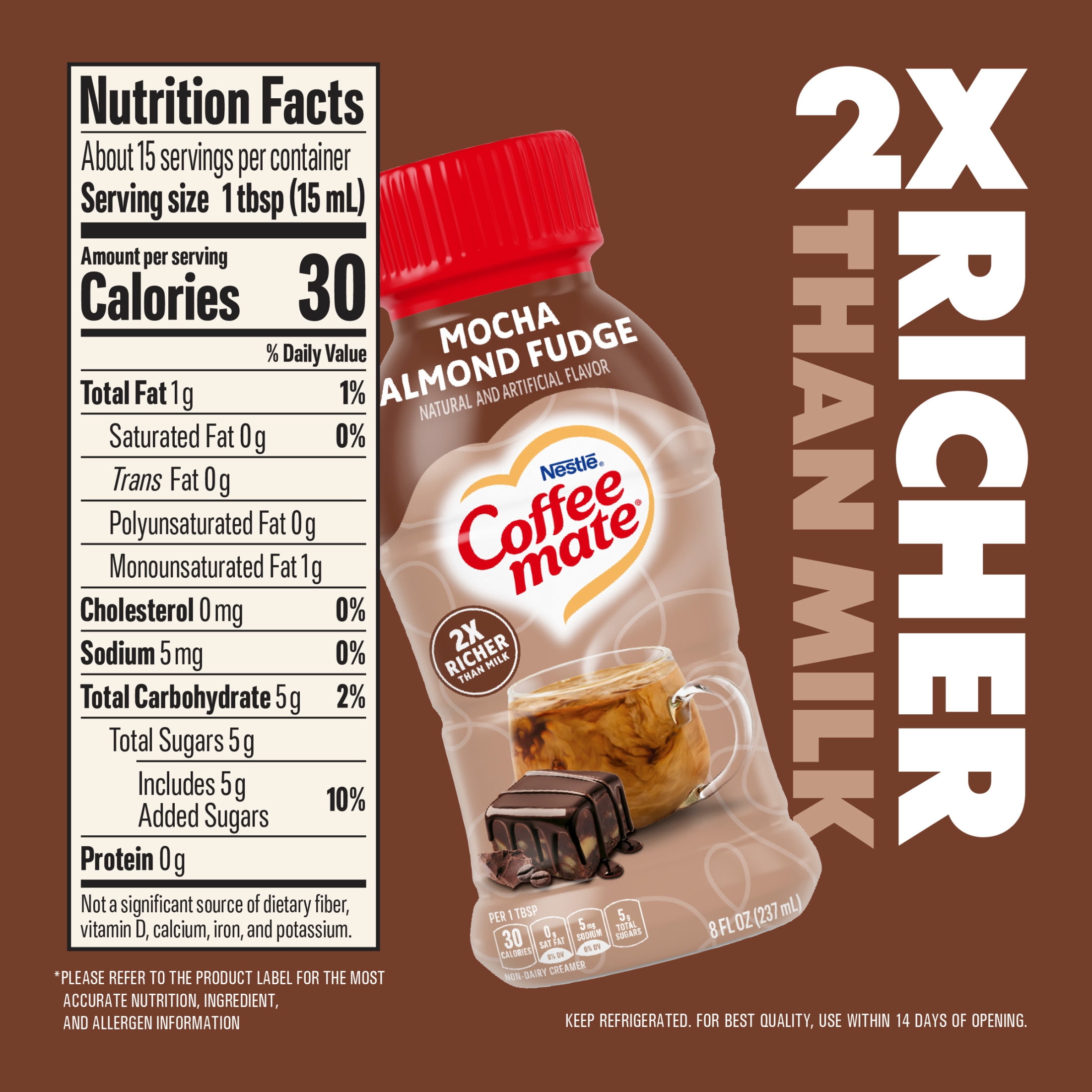 Coffee mate Mocha Almond Fudge Flavored Coffee Creamer, Non Dairy Coffee Creamer 8 fl oz