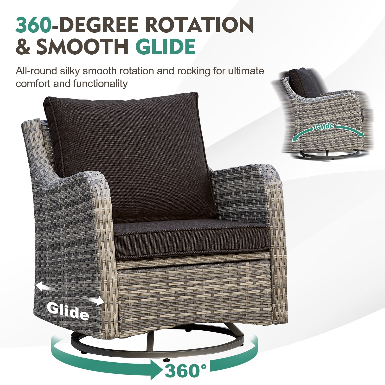MEISSALIVVE 8 Pieces Patio Furniture Set with Dining Table, Outdoor Wicker Conversation Set with 3-Seat & 2-Seat Sofas, Wicker Armrest Swivel Chairs, 2 Ottomans, Black