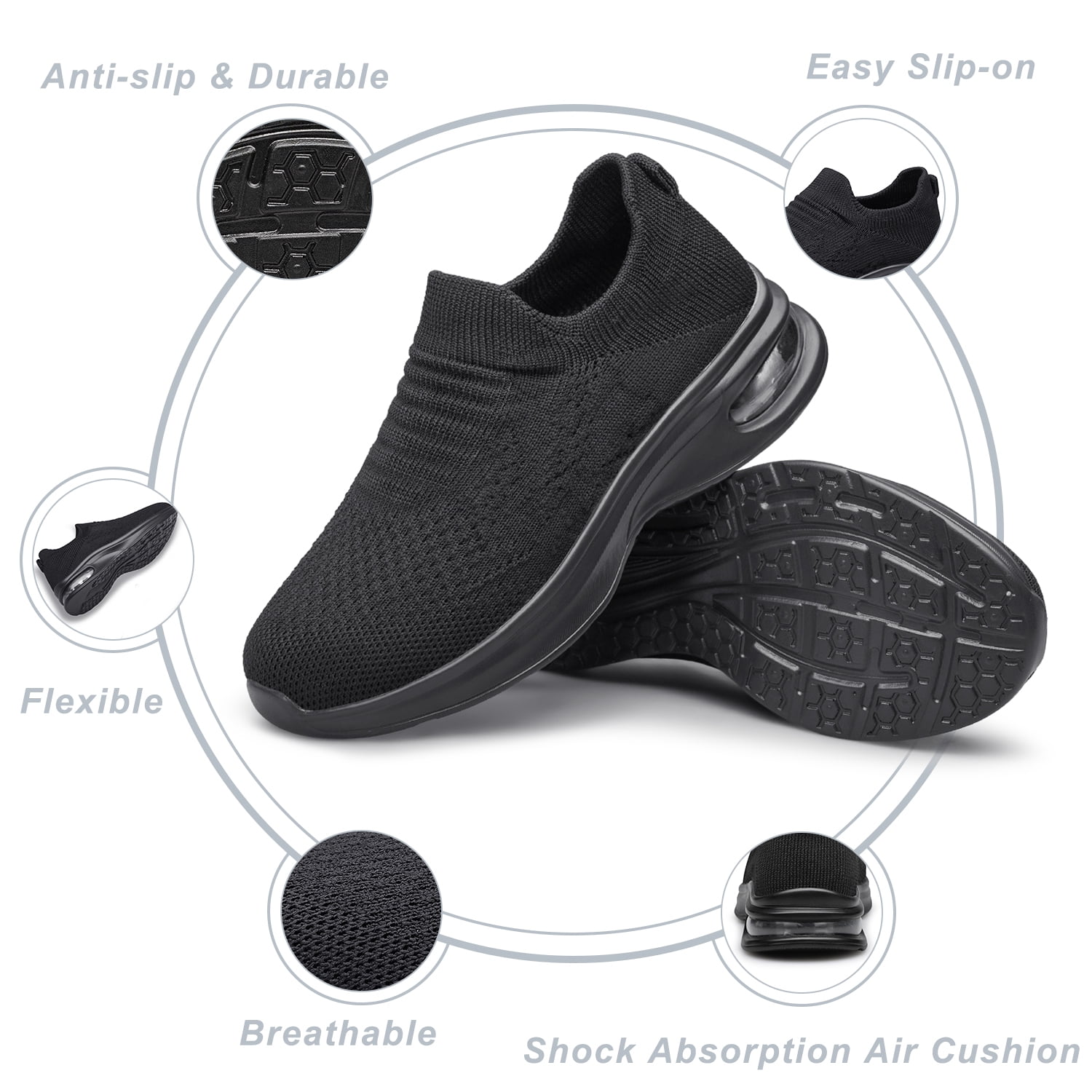 YHOON Kids Sock Shoes Boys Girls Sneakers Athletic Fitness Tennis Walking School Shoes Black Toddler Size 8