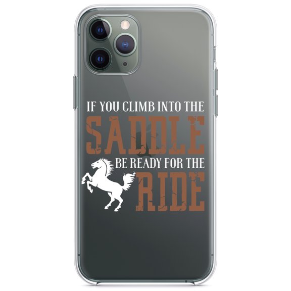 DistinctInk Clear Shockproof Hybrid Case for iPhone 13 (6.1" Screen) - TPU Bumper Acrylic Back Tempered Glass Screen Protector - Climb into the Saddle, Ready for a Ride