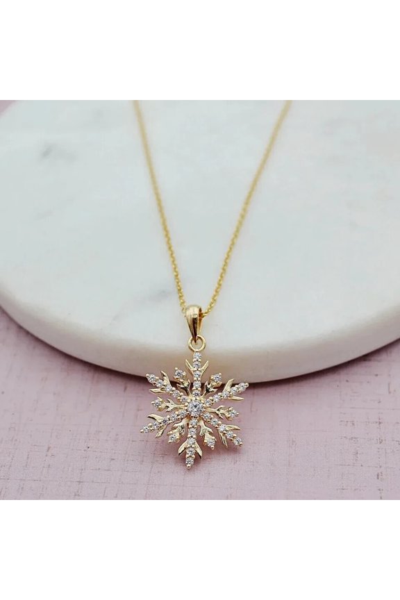 1Ct Round Cut Simulated Diamond Women's Snowflake Pendant 14K Yellow Gold Plated