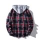 thumbnail image 4 of Blusa informal de manga larga con capucha para hombre, con cuello vuelto, manga larga, cierre de botones, estampado a cuadros, con capucha, 4 of 9