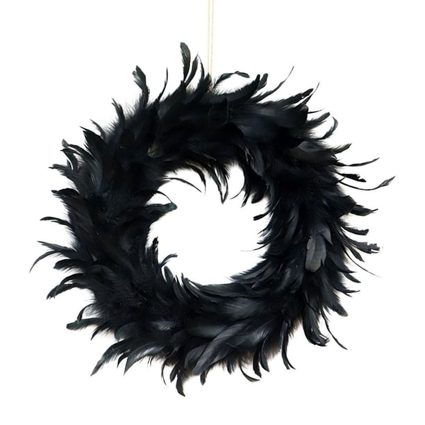 de plumas de cóctel negro de 16 "Puerta de entrada de Decoración para el hogar Accesorios para fotos Sunnimix Corona de puerta principal