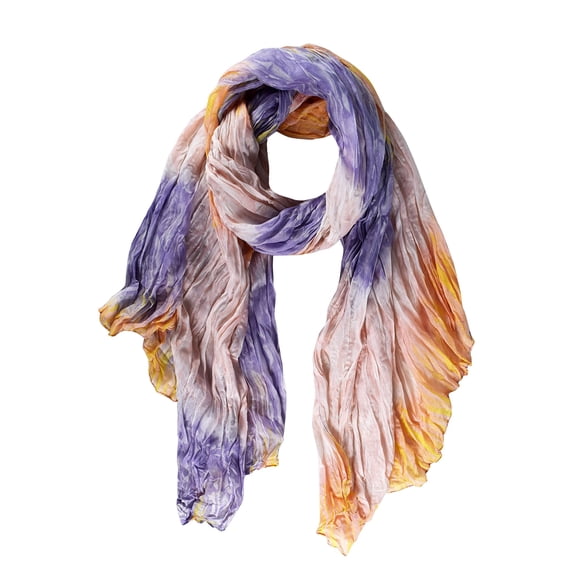 Women's Stylish Trendy Lightweight Crinkled Faded Tie Dye Scarf Sarong - Orange & Purple