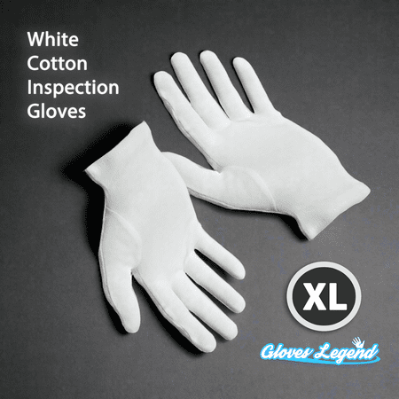 Gloves Legend - Size XL -6 Pairs (12 Gloves) White Cotton Moisturizing Parade Jewelry Silver Costumes Inspection Gloves