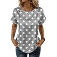 thumbnail image 2 of JoveMarine Women's Short Sleeve Polka Dot Print Top Round Neck Casual Blouse Vintage Style Summer Top for Daily Wear Gray 2XL, 2 of 7