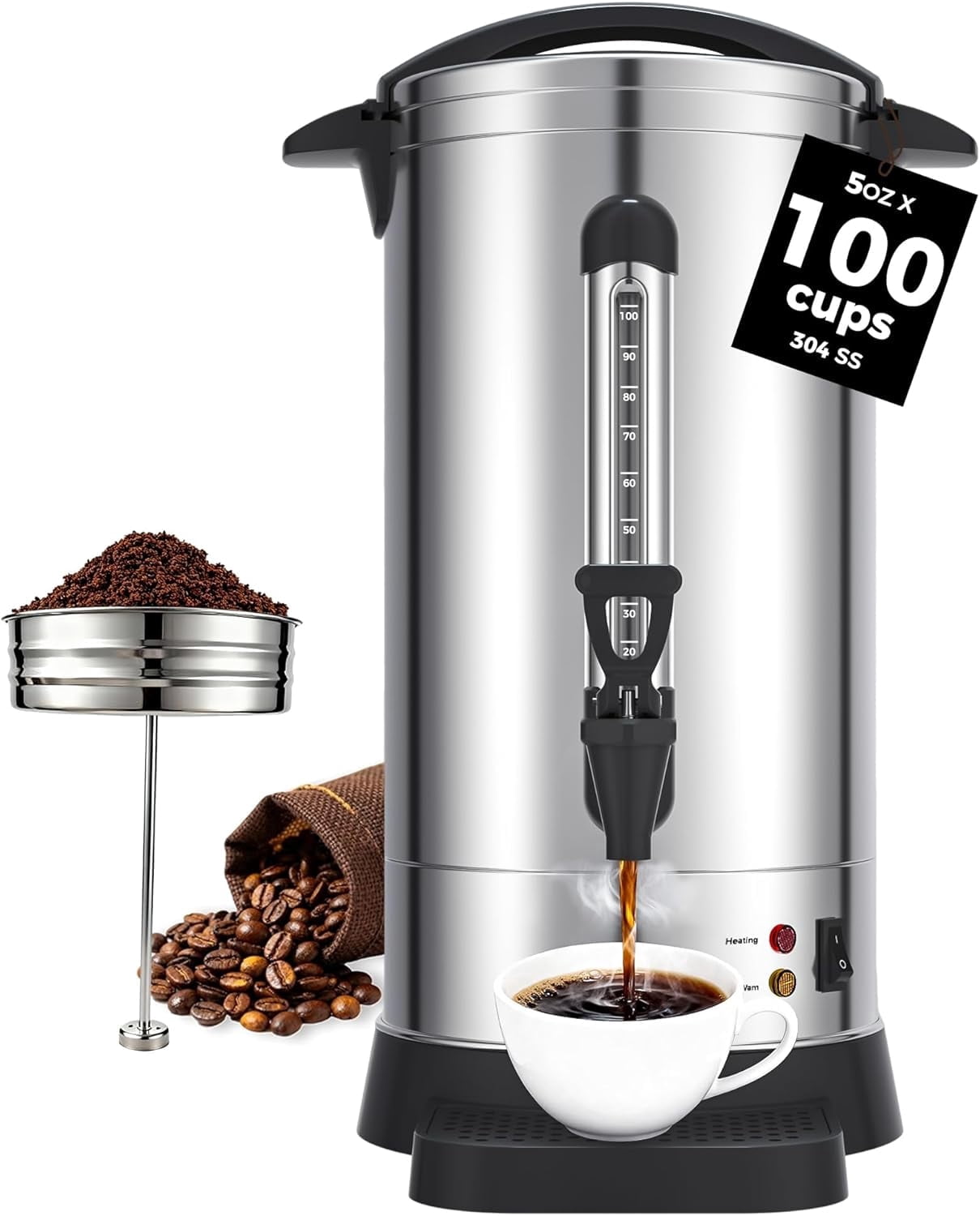 Free Shipping! Proctor Silex 100 Cup Commercial Coffee Urn 120V Aluminum  with Dual Heaters and Spill-Prevent Lid - Walmart.com