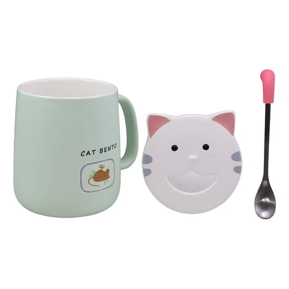Ebros Coffee Mug Cup With Spoon And Lid 14oz Kittens Or Cats Mugs (Pastel Green)
