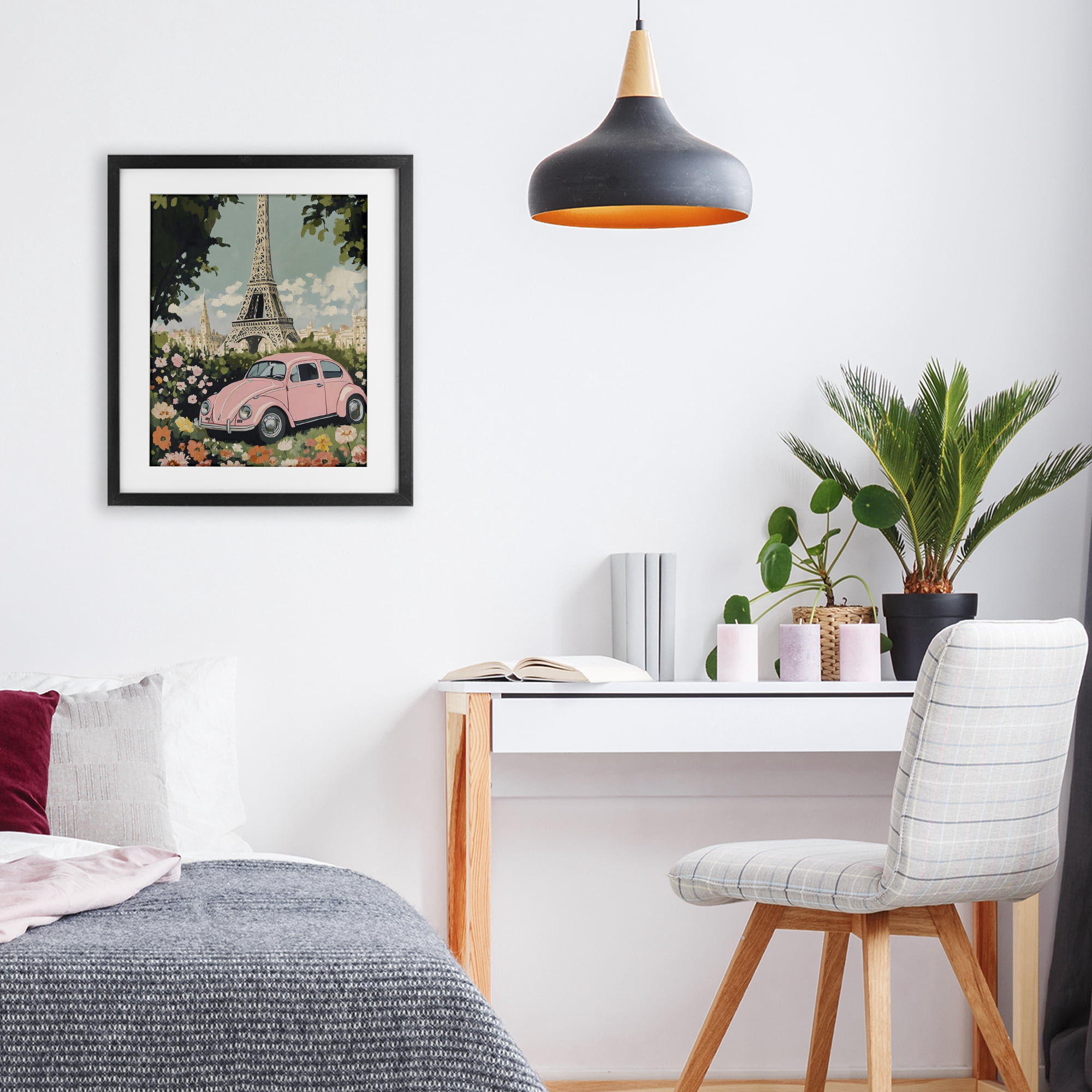 Stupell Industries Paris Pink Car in Bloom Black Framed Print Under Glass, design by The Prints Vibe