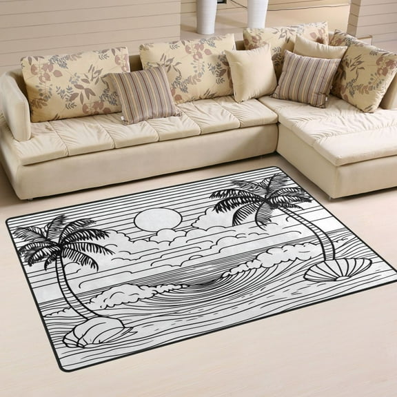 Line Art Beach Soft Polyester Area Rug 31''x20'', Non Slip, Memory Foam, Water Absorbent