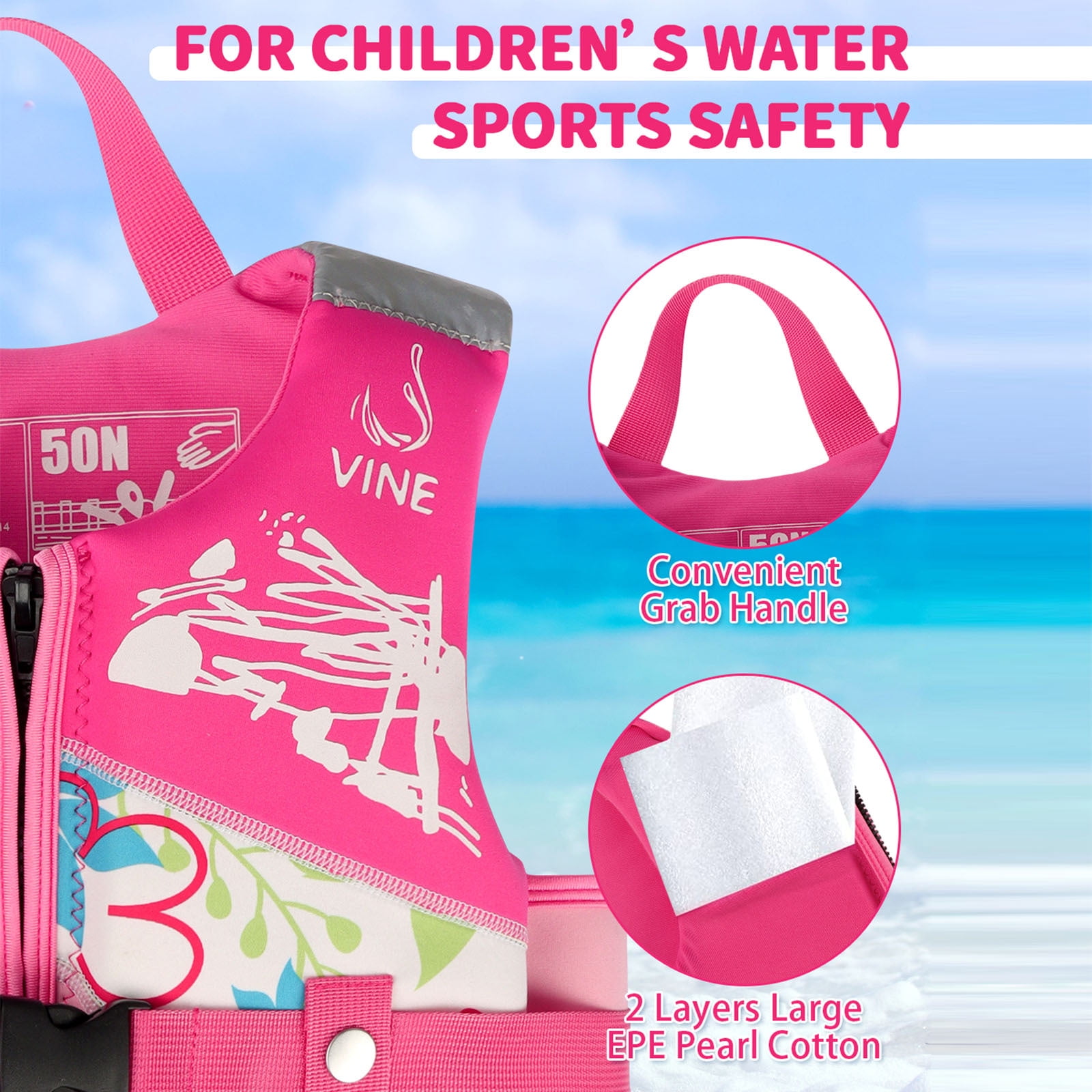 Gogokids Kids Swim Vest Flotation Life Jacket Bouyancy Swimwear with Adjustable Harness,30-50 lbs Pink