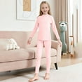 thumbnail image 2 of LEKWK 2-Piece Thermal Underwear Set for Girls Long Sleeve Round Neck Top Tight Fit Leggings Soft Breathable Base Layer Winter Warm Homewear Outfits, 2 of 5