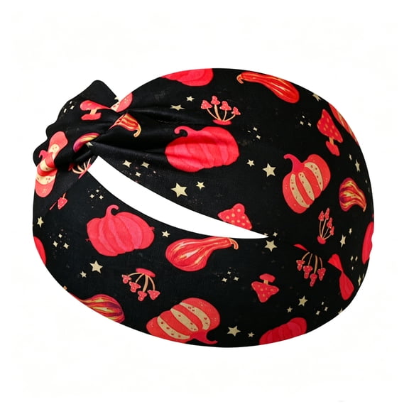 Textilo Halloween Headbands for Women Wide Head Bands Non Slip Pumpkin Knotted Headband Elastic Spider Web Hair Bands Scarf Turban Head Wraps Workout Hair Accessories