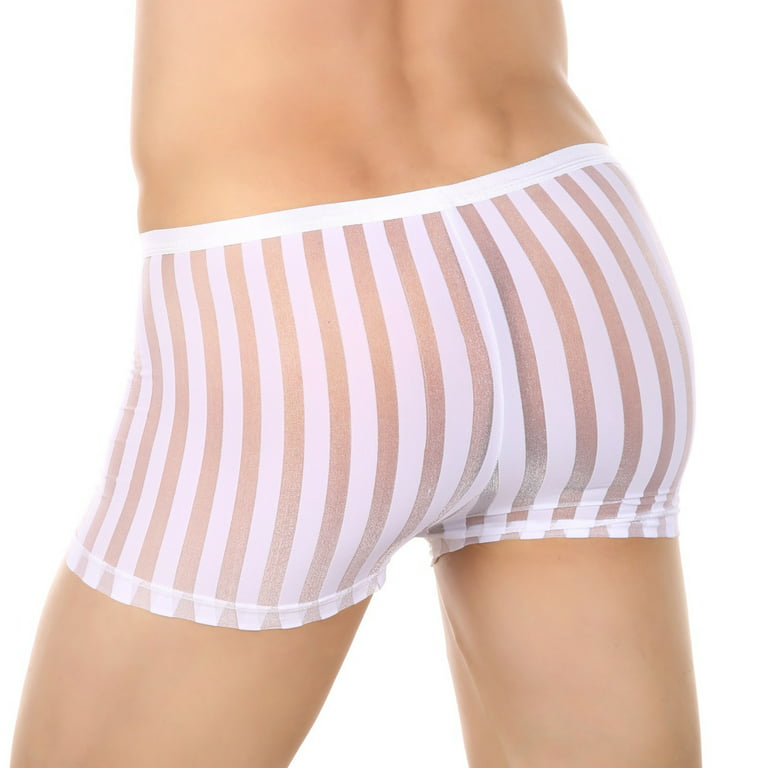 Felwors Men's Boxers Panties Interband Breathable Briefs Striped Clear Mesh  Boxers Briefs,White XXL