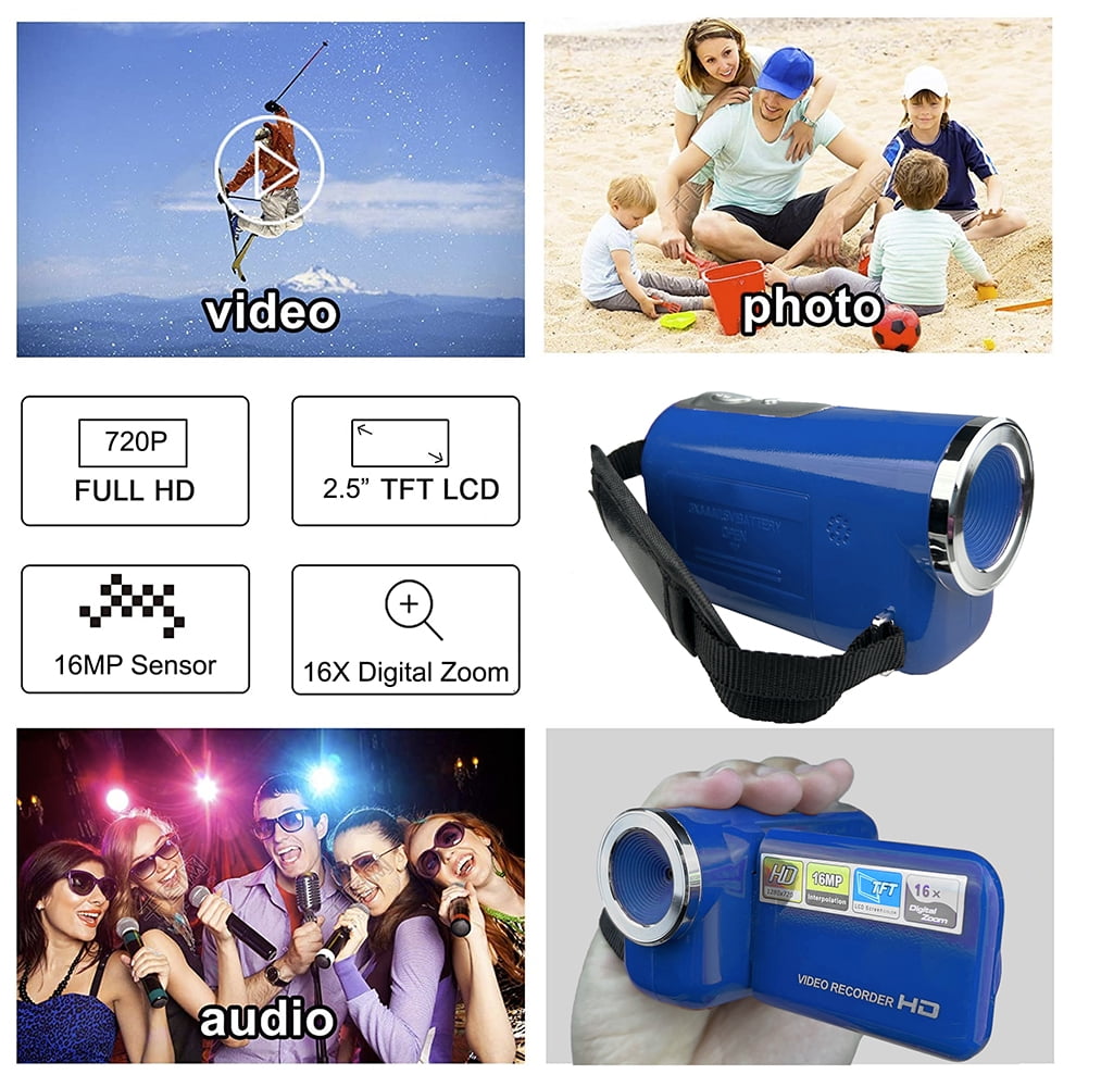 Acuvar 16MP Digital Video Camera Camcorder 2.4 Inch Screen 16X Zoom Full HD + 32GB Card Vlogging Camera Recorder Video Camera for Youtube (Blue + 32GB Card)