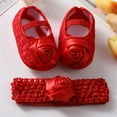thumbnail image 2 of Newborn Baby Girls Flower Rose Crib Shoes + Headband Floral Princess Prewalkers, 2 of 7
