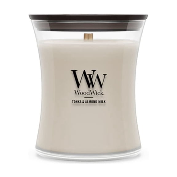 WoodWick Tonka & Almond Scented Medium Hourglass Candle, Crackles as it Burns, Perfect for Gifting, 9.7oz