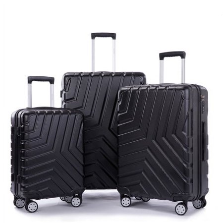 3 Piece Suitcase Hardside Luggage Set with Double Spinner Wheels TSA Lock,Black