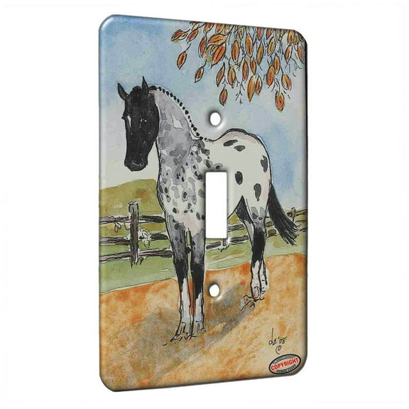 KuzmarK™ Single Gang Toggle Switch Wall Plate - Blue Roan Appaloosa Horse Sports Dressage Horse Art by Denise Every