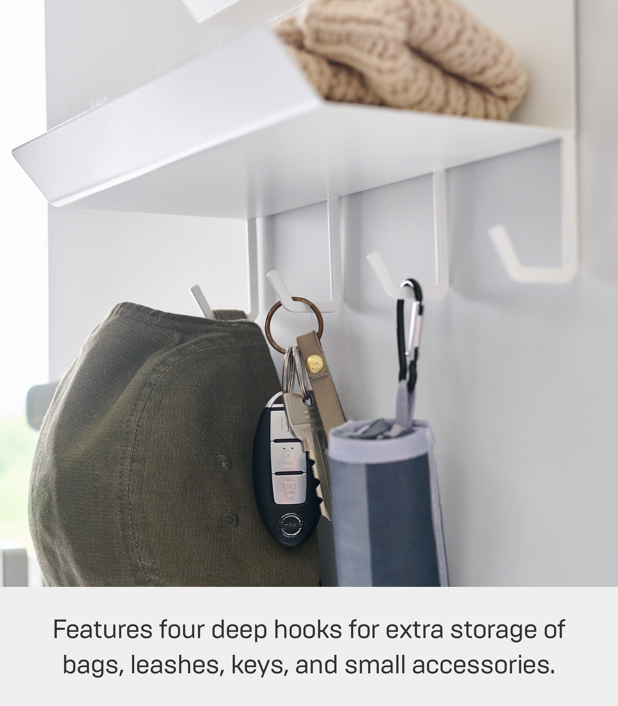 Yamazaki Home Magnetic Entryway Rack, White, Steel, Magnetic