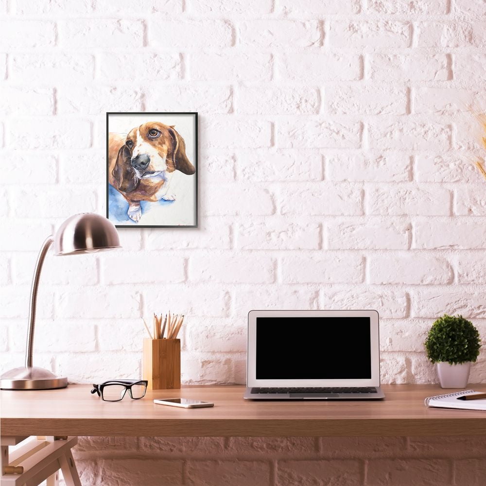Stupell Industries Cute Basset Hound Dog Pet Animal Watercolor Painting Framed Giclee Texturized Art by George Dyachenko