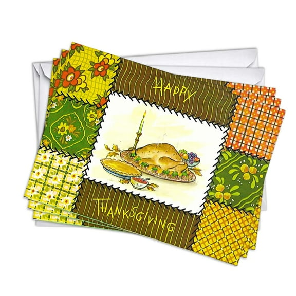 Turkey & Pie Vintage Retro Thanksgiving Greeting Cards | 3 Pack Set (5x7)