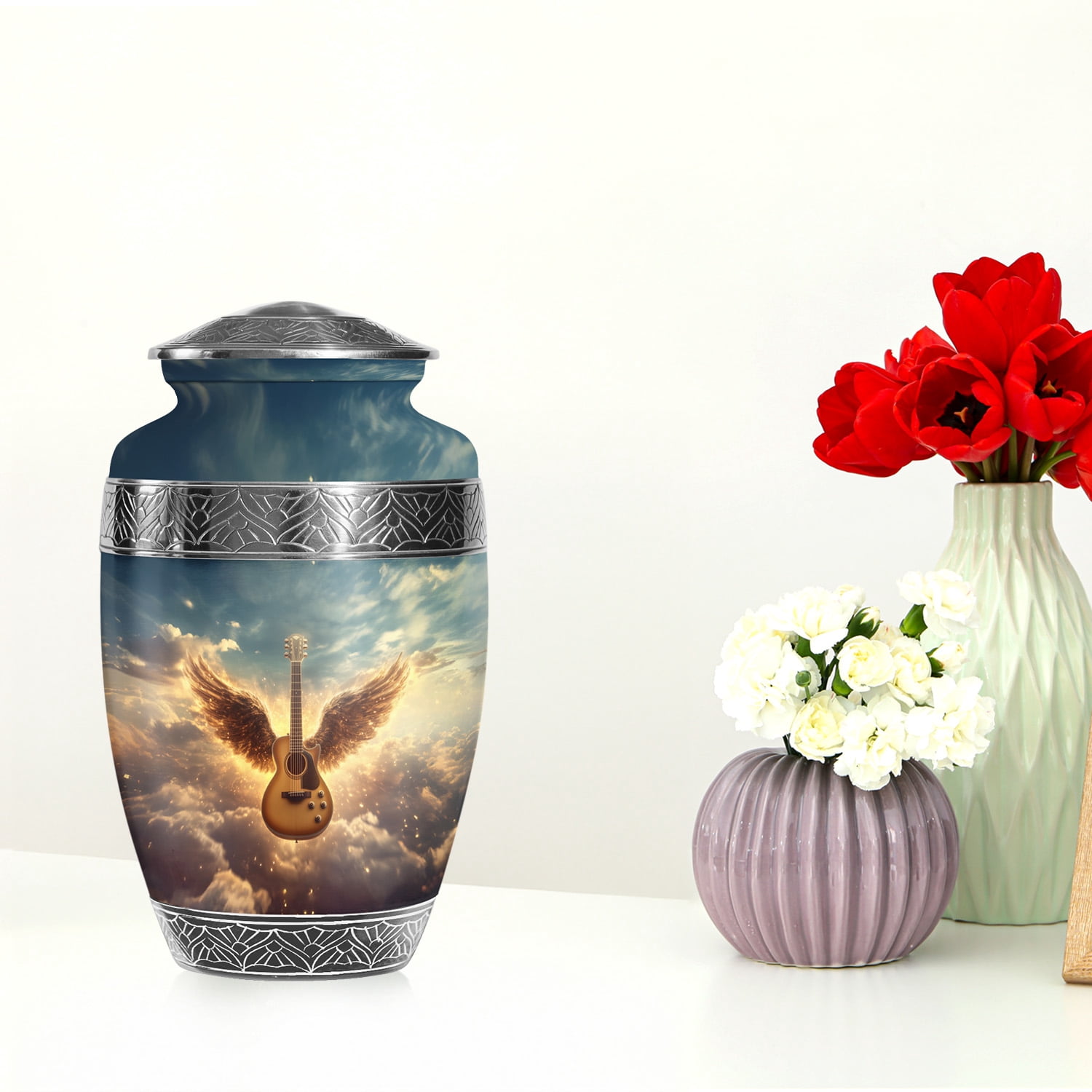 YATSKIA Angel Wings Guitar Burial Urn For Ashes Adult Female And Male, Decorative Urns Large For Human Ashes Adult Men And Women, (200 Cubic, Large 10 Inch)
